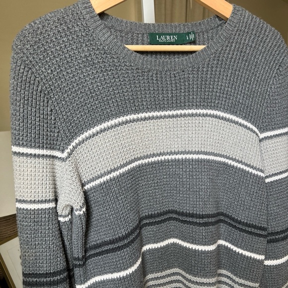 Lauren Ralph Lauren Women’s Gray Striped Cotton Sweater - Size L - Picture 3 of 9